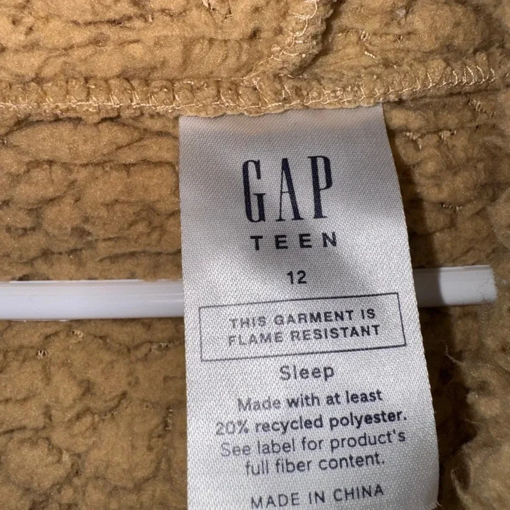 Gap Teen Sleep Camel Color Hooded Long Sleeve Sherpa 2 Hand‎ Pockets Size 12